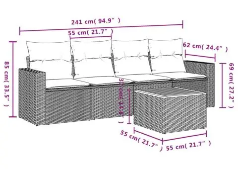 Set mobilier de grădină cu perne, 5 piese, negru, poliratan - 3/3