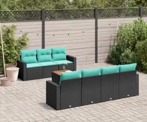 vidaXL Set mobilier de grădină cu perne, 8 piese, negru, poliratan