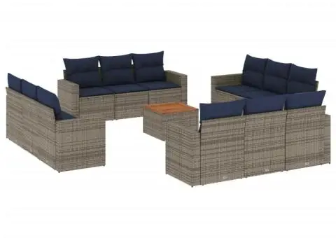 Set mobilier de grădină cu perne, 13 piese, gri, poliratan - 2/3
