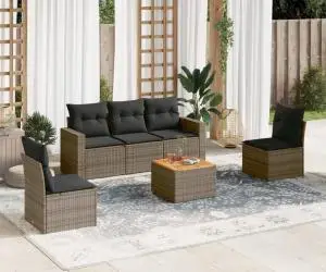 vidaXL Set mobilier grădină cu perne, 6 piese, gri, poliratan