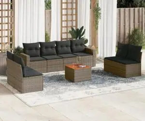 vidaXL Set canapele de grădină, 9 piese, cu perne, gri, poliratan