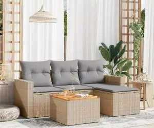 vidaXL Set canapele de grădină cu perne, 5 piese, bej, poliratan