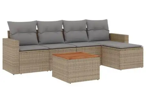 Set canapele de grădină cu perne, 6 piese, bej, poliratan - 2/3