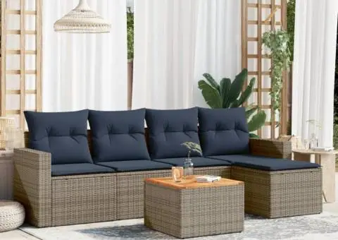 Set canapele de grădină cu perne, 6 piese, gri, poliratan - 1/3