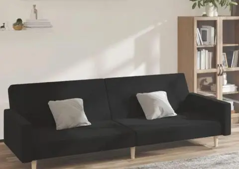 Canapea extensibilă cu 2 locuri, negru, material textil - 1/5