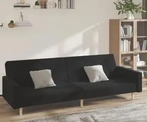 vidaXL Canapea extensibilă cu 2 locuri, negru, material textil