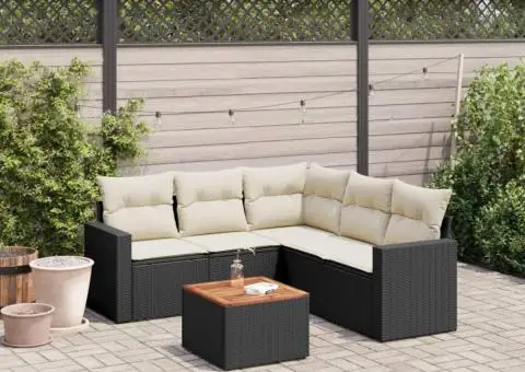 Set mobilier de grădină cu perne, 6 piese, negru, poliratan - 1/3