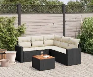 vidaXL Set mobilier de grădină cu perne, 6 piese, negru, poliratan