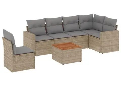 Set canapele de grădină, 7 piese, cu perne, bej, poliratan - 2/3