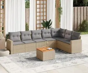 vidaXL Set canapele de grădină, 8 piese, cu perne, bej, poliratan