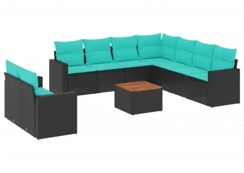 Set canapele de grădină cu perne, 10 piese, negru, poliratan - 2/3