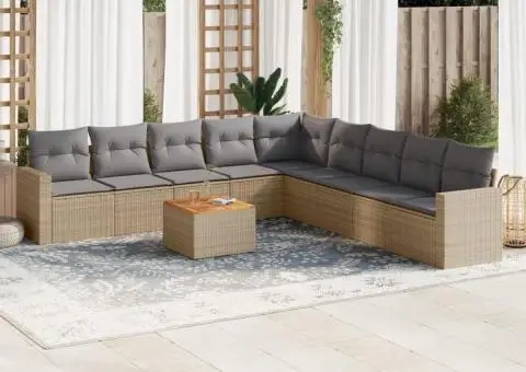 Set canapele de grădină cu perne, 10 piese, bej, poliratan - 1/3