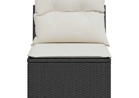 Canapea de grădină fără cotiere, cu perne, negru, poliratan - 4/5