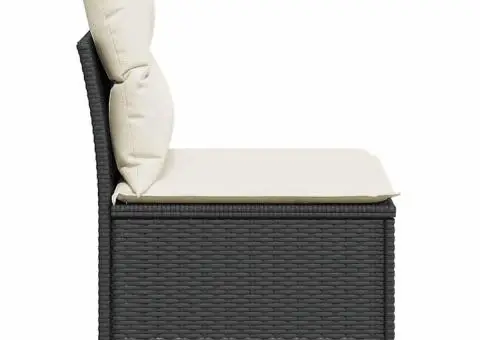 Canapea de grădină fără cotiere, cu perne, negru, poliratan - 5/5