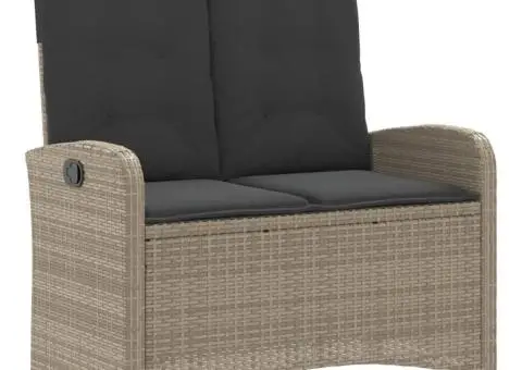 Bancă rabatabilă de grădină cu perne, gri deschis, poliratan - 2/5