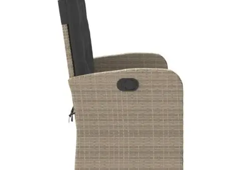 Bancă rabatabilă de grădină cu perne, gri deschis, poliratan - 4/5