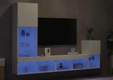 Unități de perete TV cu LED-uri, 4 piese, alb, lemn prelucrat - 1/5