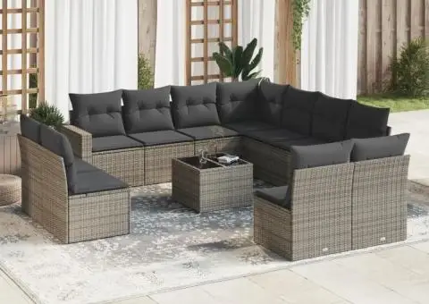 Set canapea de grădină cu perne, 12 piese, gri, poliratan - 1/3