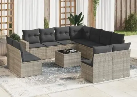 Set canapele de grădină cu perne, 12piese gri deschis poliratan - 1/3