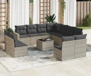 vidaXL Set canapele de grădină cu perne, 12piese gri deschis poliratan