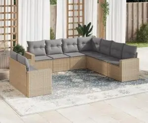 vidaXL Set canapele de grădină, 9 piese, cu perne, bej, poliratan