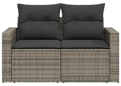 Canapea de grădină cu perne, 2 locuri, gri, poliratan - 4/5