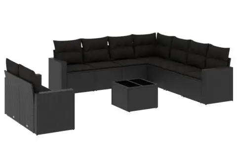 Set canapele de grădină cu perne, 10 piese, negru, poliratan - 2/3