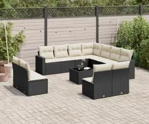 vidaXL Set canapele de grădină, 12 piese, cu perne, negru, poliratan