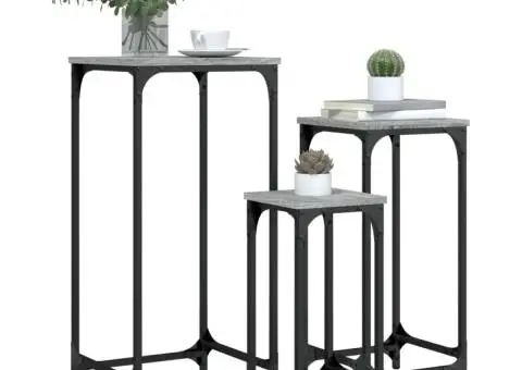 Măsuțe laterale suprapuse, 3 buc, gri sonoma, lemn prelucrat - 4/5