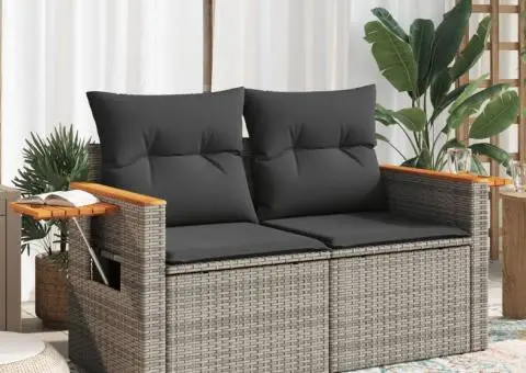 Canapea de grădină cu perne, 2 locuri, gri, poliratan - 1/5