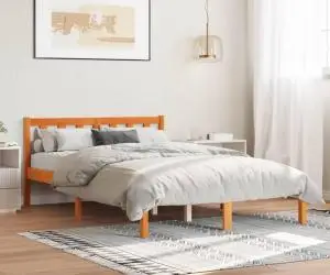 vidaXL Cadru pat fără saltea, maro ceruit, 135x190 cm, lemn masiv pin