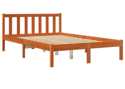 Cadru pat fără saltea, maro ceruit, 135x190 cm, lemn masiv pin - 3/5