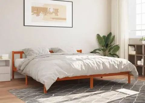 Cadru de pat fără saltea, maro ceruit 180x200 cm lemn masiv pin - 1/5