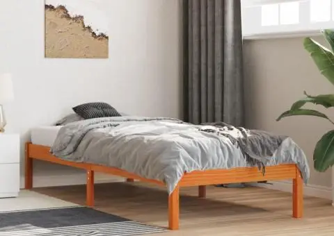 Cadru pat fără saltea, maro ceruit, 75x190 cm, lemn masiv pin - 1/5