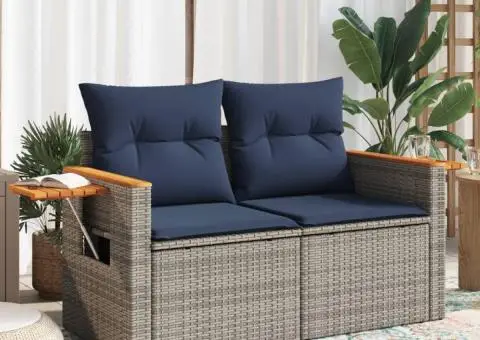 Canapea de grădină cu perne, 2 locuri, gri, poliratan - 1/5