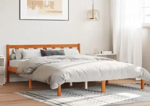 Cadru de pat fără saltea, maro ceruit 150x200 cm lemn masiv pin - 1/5