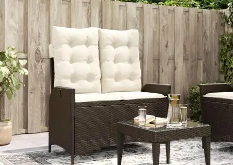 Bancă de grădină rabatabilă cu perne, maro, poliratan - 1/5