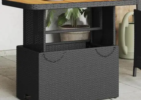 Masă de grădină, negru, 90x55x71 cm, poliratan și lemn acacia - 1/5