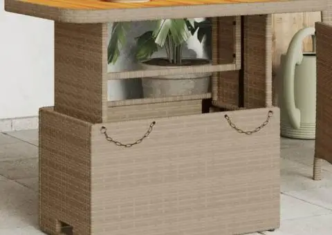 Masă de grădină, bej, 90x55x71 cm, poliratan și lemn de acacia - 1/5