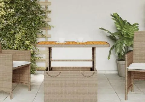 Masă de grădină, bej, 90x55x71 cm, poliratan și lemn de acacia - 3/5