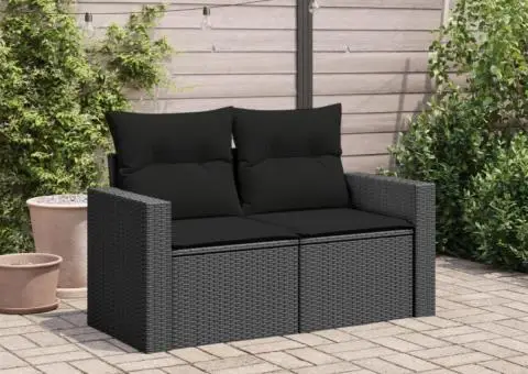 Canapea de grădină cu perne, 2 locuri, negru, poliratan - 3/5