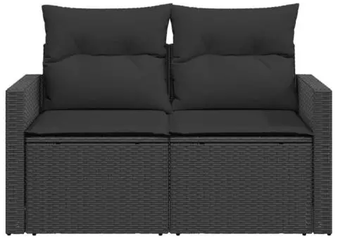 Canapea de grădină cu perne, 2 locuri, negru, poliratan - 4/5