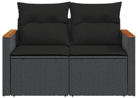 Canapea de grădină cu perne, 2 locuri, negru, poliratan - 5/5