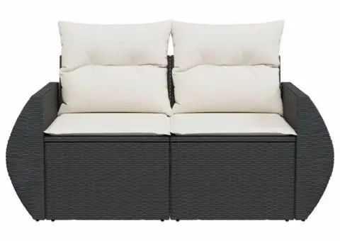Canapea de grădină cu perne, 2 locuri, negru, poliratan - 4/5