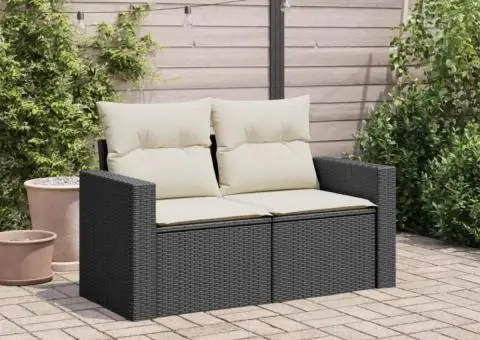 Canapea de grădină cu perne, 2 locuri, negru, poliratan - 3/5