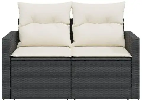 Canapea de grădină cu perne, 2 locuri, negru, poliratan - 4/5