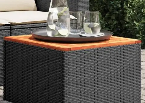 Masă de grădină, negru, 55x55x37 cm, poliratan și lemn acacia - 1/5