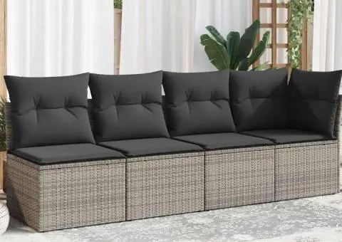 Canapea de grădină cu perne, 4 locuri, gri, poliratan - 1/5