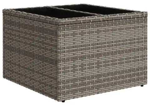 Masă de grădină cu blat din sticlă, gri, 55x55x37 cm, poliratan - 2/5