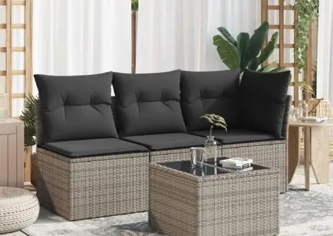 Masă de grădină cu blat din sticlă, gri, 55x55x37 cm, poliratan - 3/5